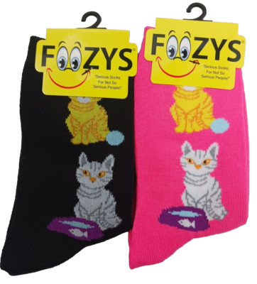 2 Pair Cat Foozys Kitten Kitty Womens Novelty Crew Socks #FC-10