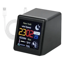 New Mini Clock WIFI Weather Clock Screen Temperature & Humidity Desktop - Black