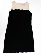 Ann Taylor LOFT Dress Womens 2 Black Beige Scallop Hem Sleeveless Zip