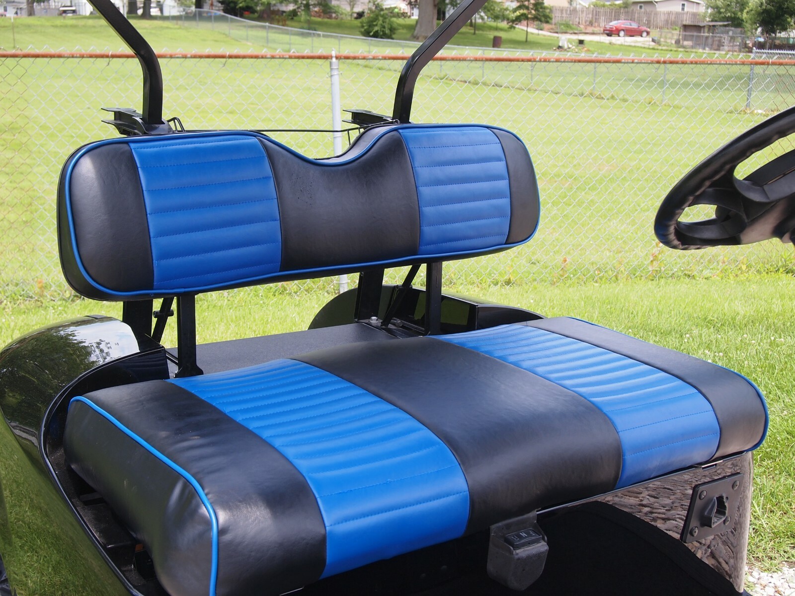 Blue Black Pleated Golf Cart Seat Covers For EZGO Medalist TXT 1994-2013