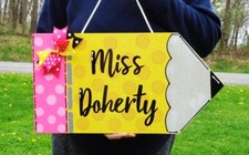 X-LARGE 18" Personalized TEACHER PENCIL SIGN Name Plaque School Class Classroom