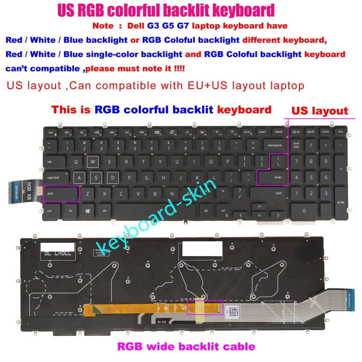 Dell Replacement Keyboard For G5 5500 5587 5590, G5 SE 5505, G7 7588
