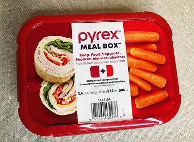 Pyrex Cup Meal Box Meal Prep Glass Divided Storage Container Reusable  Red