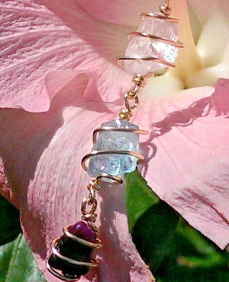 SUGILITE, AQUAMARINE, KUNZITE ''Angel Kiss'' 18 KT GOLD Synergy Necklace Pendant!