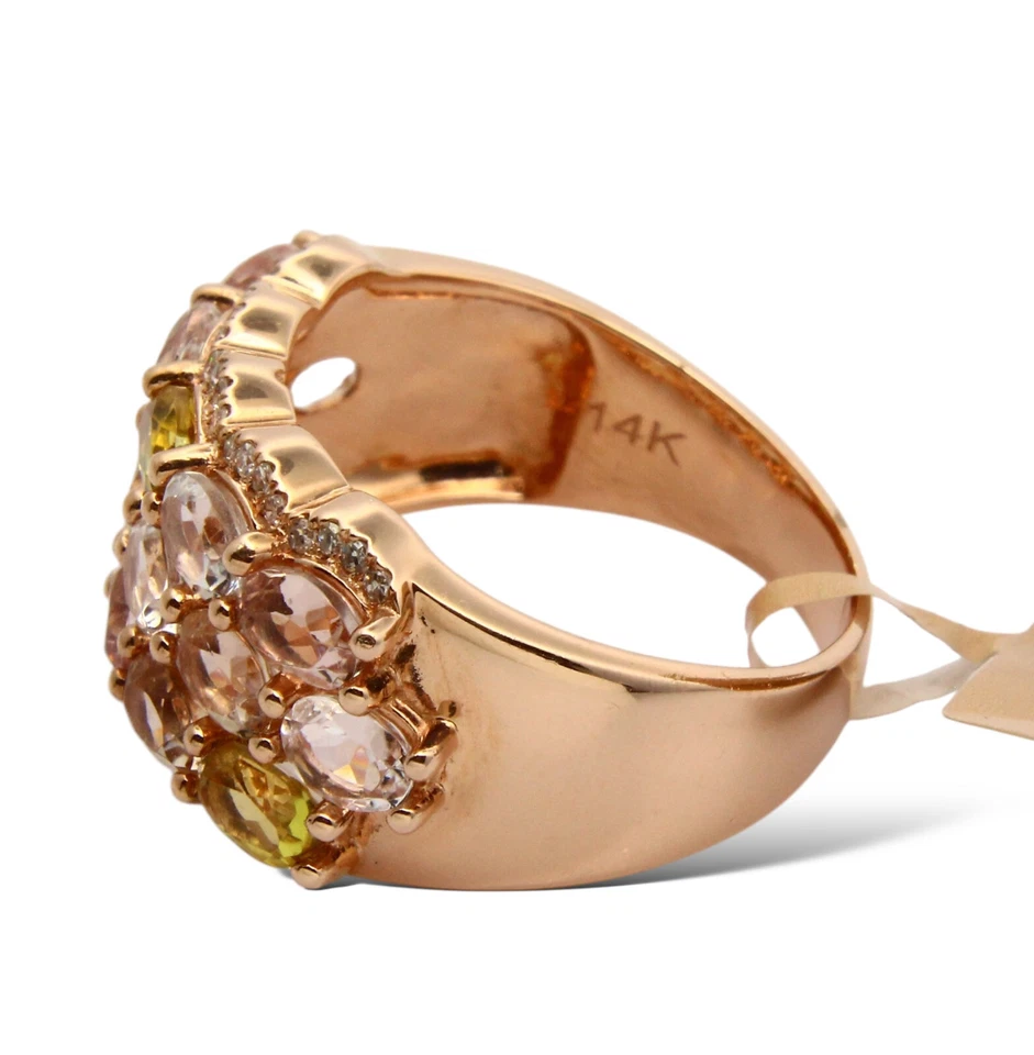 Anillo Estate Effy Oro Rosa 14K Morganita, Piedras Preciosas de Colores y Diamantes Talla 6 Foto 3 de 4