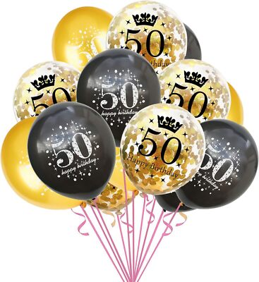 50Th Birthday Balloons Black Gold Party Decorations 15 Pack 12 Inch Latex Gold C
