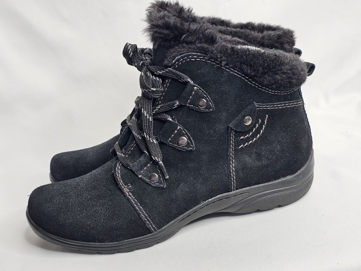Earth Origins Women’s Black Leather Lace-up Comfort Winter Booties Size 9M