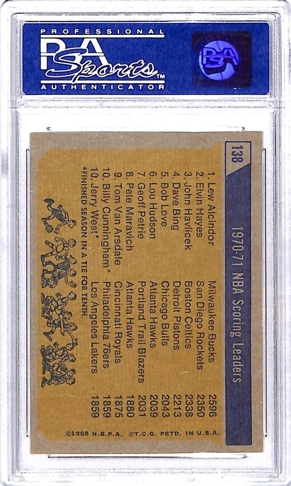 1971-72 Topps #138 Lew Alcindor/Elvin Hayes/John Havlicek Scoring LL PSA 8 NM-MT - Image 2 of 2