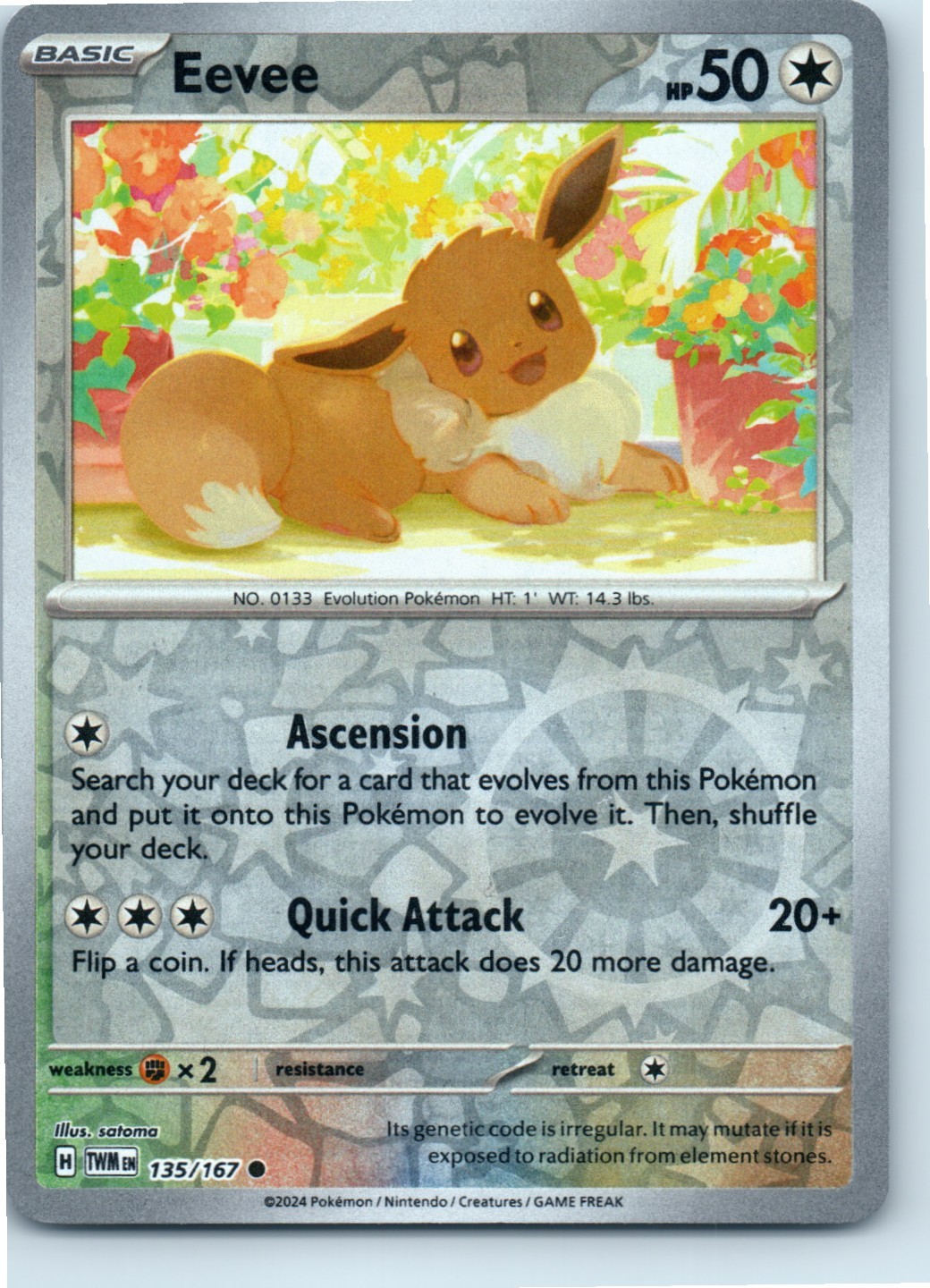 Eevee Twilight Masquerade 135/167 Common Reverse Holo Pokemon Near Mint