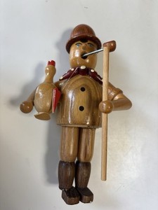 W. Germany Rauchermann (Smoking Men) Wood Folk Art Incense Burner Man w/Chicken