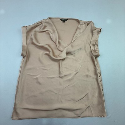 Express Cowl Neck Satin Short Sleeve Blouse Champagne Size Small