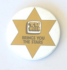 Vintage TV Week Magazine Logo Advertising Souvenir Tin Pin Badge