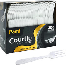 PAMI Heavy Weight Disposable Plastic Forks 200-Pack - Bulk King Size Deluxe Wh