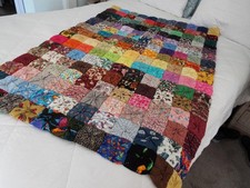 Hand Made Patchwork Puff Quilt, Square Yoyo's, 41" X 58"