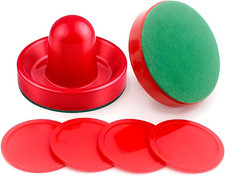 Air Hockey Set - 2 Air Hockey Pushers and 4 Air Hockey Pucks for Game Tables  R
