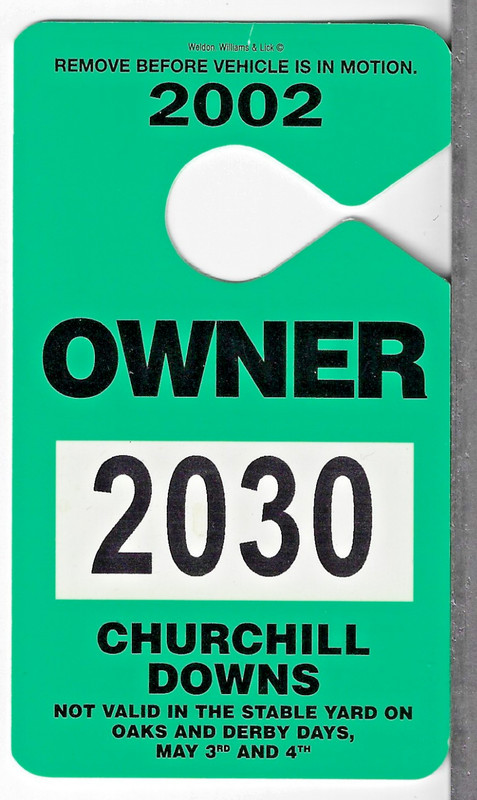 2002 CHURCHILL DOWNS HORSE OWNER WINDSHIELD HANGER