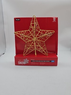 CHRISTMAS TREE TOPPER TWINKLING GOLD STAR LIGHTED LED 10 Lights Let it Snow NEW