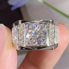 In 14K White Gold Round Cut Lab Grown Diamond Men's Cluster Engagement Gift Ring