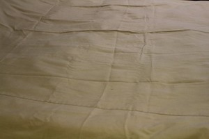 Vintage Extra Large 85" round Tablecloth Heavy Tan Fabric