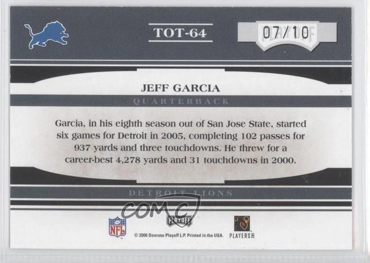 2006 Playoff Absolute Memorabilia Spectrum Blue /10 Jeff Garcia #TOT-64 - Image 2 of 2