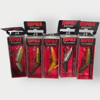LOT OF 5-NEW RAPALA LURES jointed j-05 ALL MIXED COLORS minnow lure 2'' 1/8oz NOS
