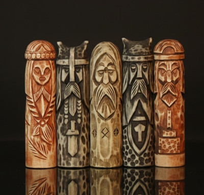 Scandinavian Gods Wooden Figurine Set 5 Hand Carved Decor, Odin, Freyja & Others