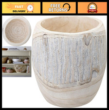 Large Whitewashed Decorative Wood Bowl - Hand-Carved Paulownia Centerpiece for R
