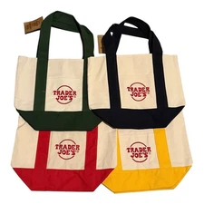 Trader Joe's Mini Canvas Tote Bag Set Of 4 Red Blue Green Yellow