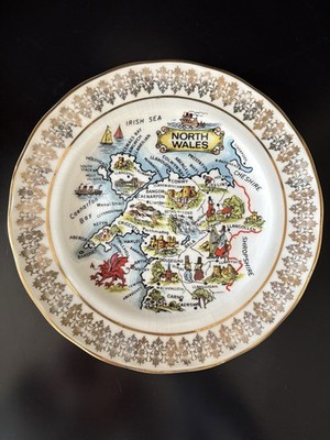 North Wales Map Vintage Souvenir Plate