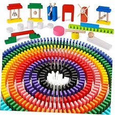 1000 PCS Dominoes Set for Kids Wooden Building Blocks Bulk Dominoes Racing
