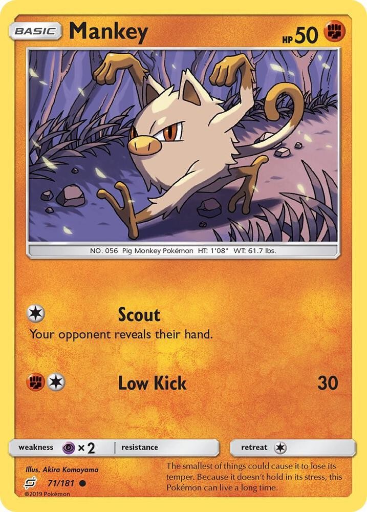 Mankey #71/181 Sm - Team Up Common Pokemon TCG LP