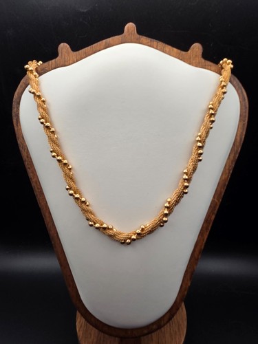 Vintage Necklace Avon Gold Tone Twisted Mesh Rope Bead Chain 16in Signed Choker