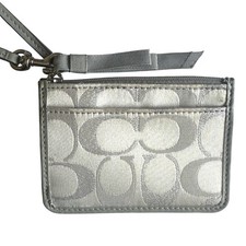 Coach Mini Skinny ID Case Wristlet Silver White Gray Signature Card Holder SPOT