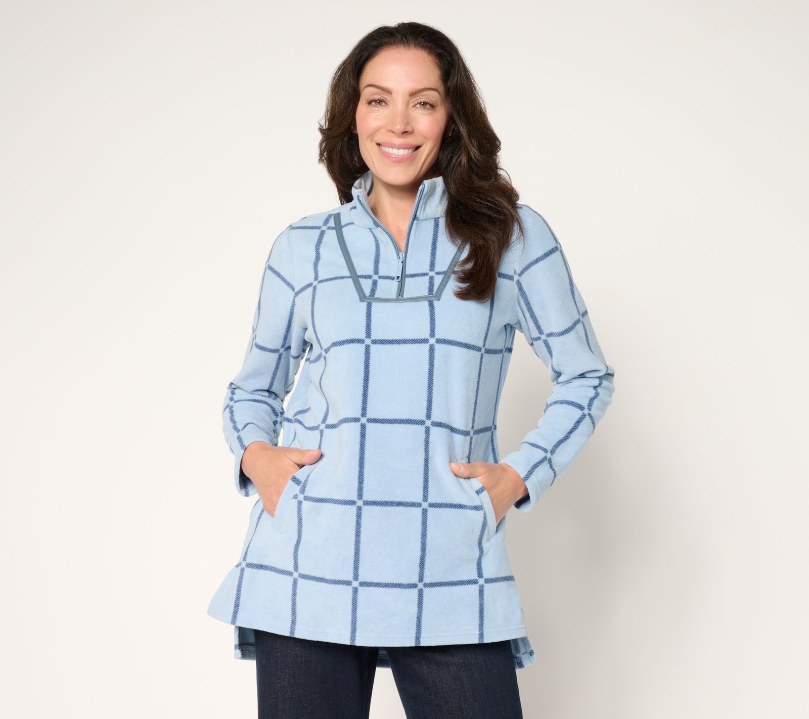 Susan Graver Women's Top Sz L Printed Fleece Grey Dusk- Textured Leopard A658673