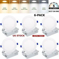 6Pack 6 Inch 5CCT Ultra-Thin LED Recessed Ceiling Light with Junction Box,1050LM