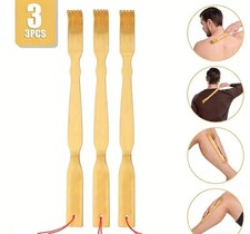 3 Pack Natural Bamboo Back Scratcher Long Reach Pick Itch Relief Portable Tool