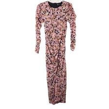 Zara Women’s Size S Pink Floral Ruched Fitted Long Sleeve Midi Dress Casual