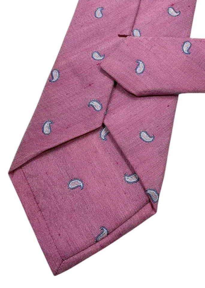 Corbata de lino de seda LUCIANO BARBERA ITALIA XL rosa cachemira W:3,5" usada en excelente estado Foto 4 de 4