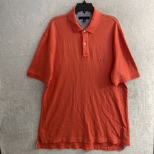 Tommy Hilfiger Mens Polo Shirt Solid Orange XL Cotton Short Sleeve Logo Collar