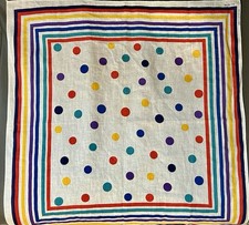 Vintage Bandana/Hankerchief Multicolor Dots and Stripes on White background USA