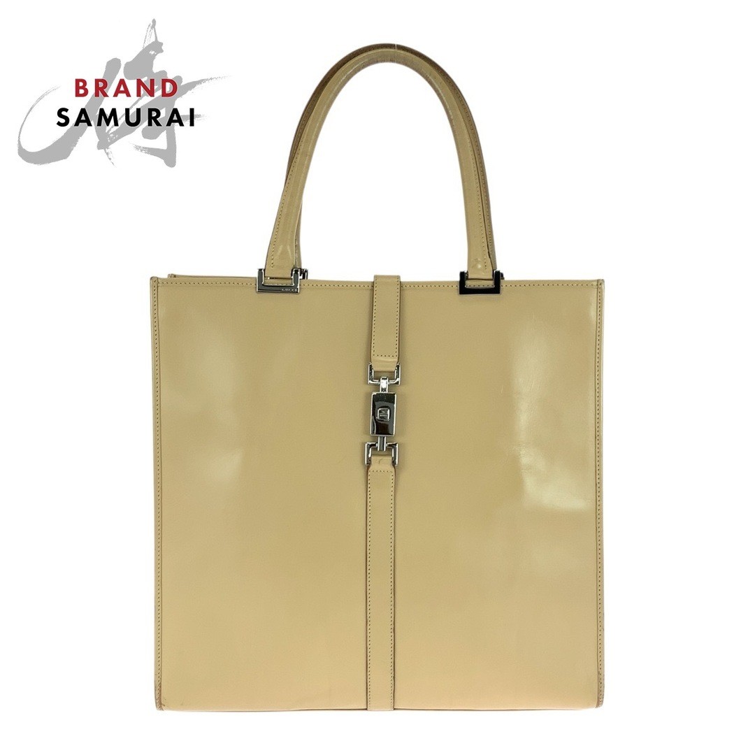 Gucci Jackie Tote Bag Beige Silver Hardware Leather Used Handbag