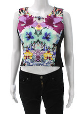 nicole by Nicole Miller Womens Cropped Floral Black Tank Size S