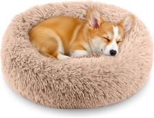 Calming Donut Dog and Cat Bed for Indoor Cats, Anti-Anxiety Round Fluffy Soft
