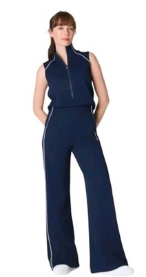 NWT Spanx Airessentials Pique Navy Open back XL Wide-Leg Jumpsuit Ashwood Travel