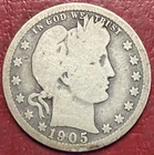 1905-O Barber Quarter. Tougher Date. Free Shipping.