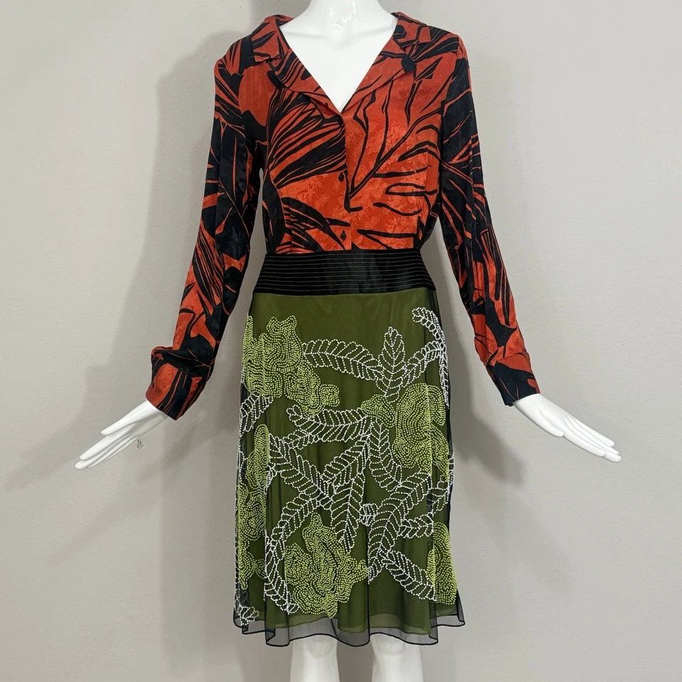 Falda Vintage Estilo Y2k Rubí Lillie Floral Cuentas, Malla Verde con Forro Talla 4 Foto 3 de 4