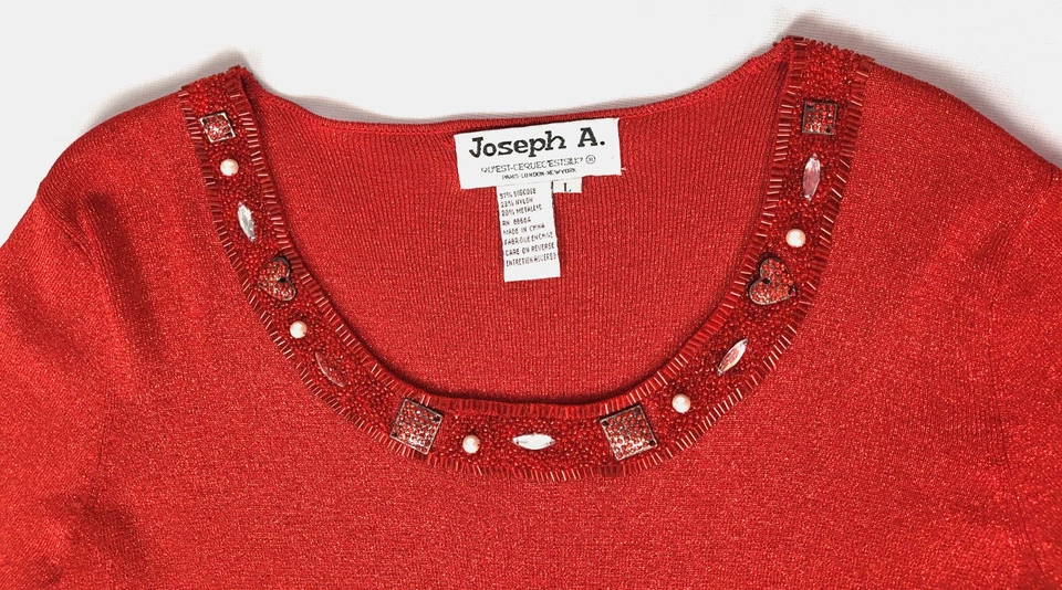 Suéter para mujer Joseph A grande rojo metálico mezcla de viscosa acentuado manga 3/4 Foto 3 de 4