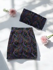 Vintage 80s Paisley 2 Piece Skirt Set Boho Hippie Western Retro Goth Retro Sz 6