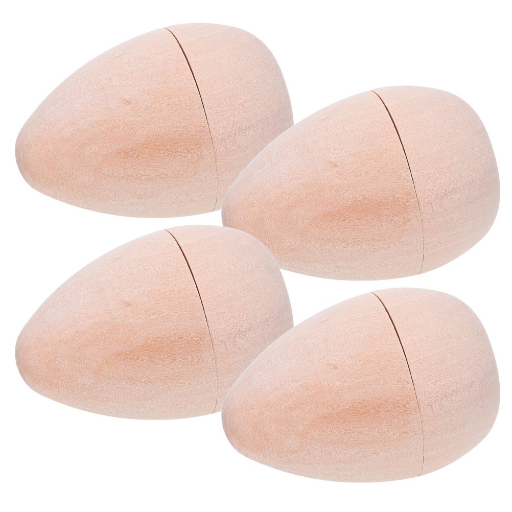 4 Pcs Wooden Hollow Egg Easter Crafts Fake Party Eggs Basket Fillers