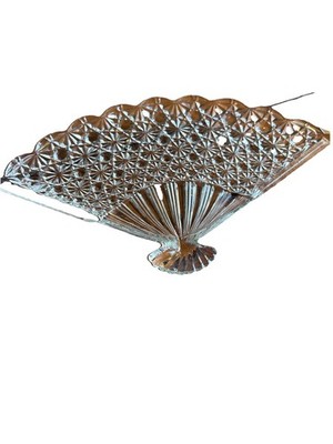 VTG LG WRIGHT Fenton Clear Glass Daisy & Button FAN SHAPED VANITY DRESSER Tray
